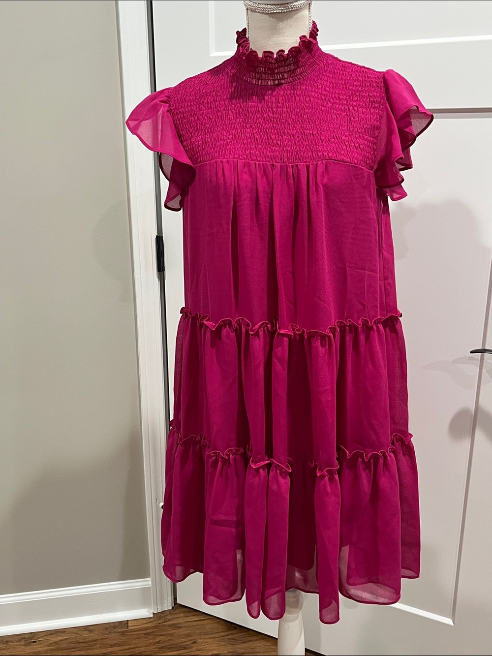 Maison Tara Fuchsia Tiered Ruffle Midi Dress